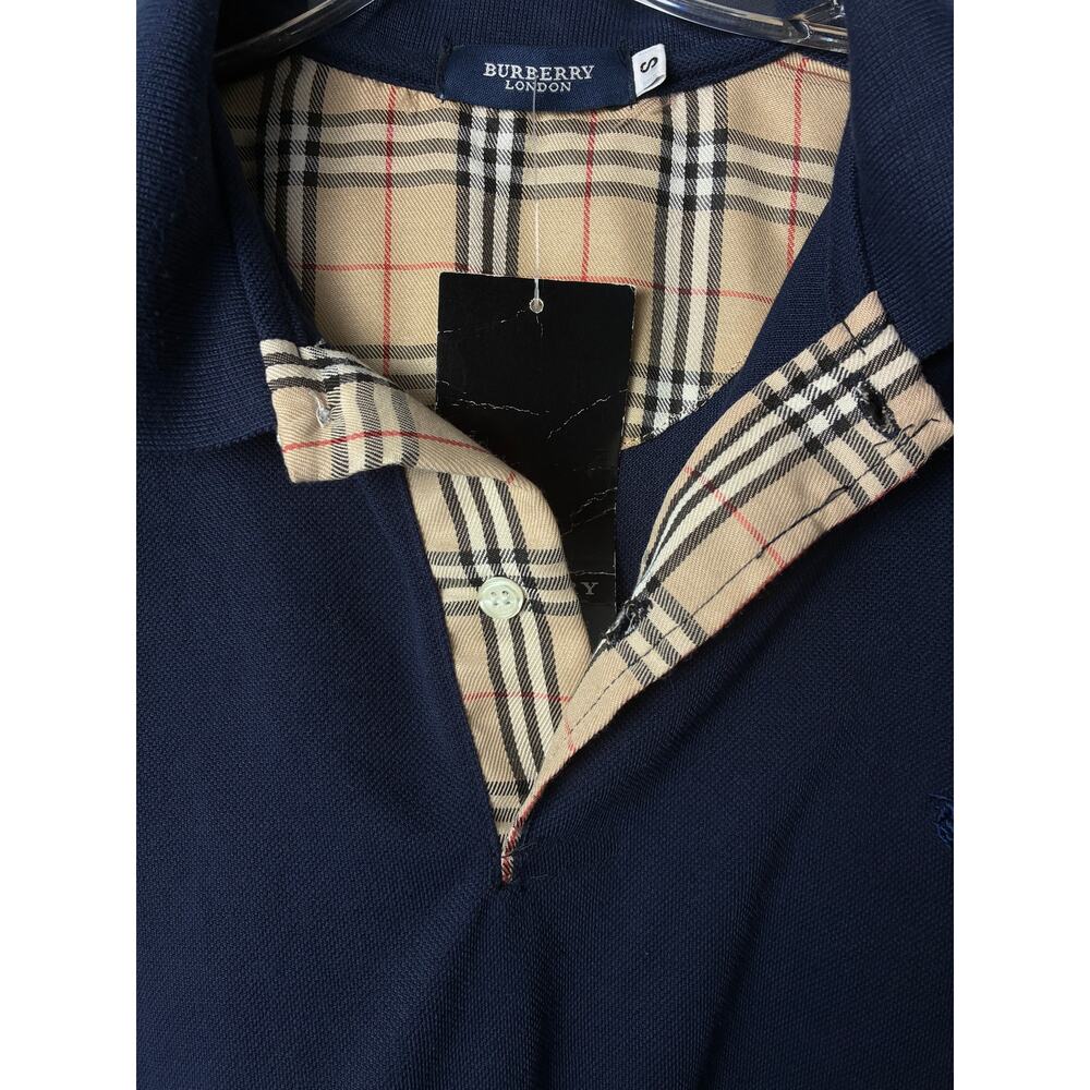 NWT Burberry Novo Check Polo Shirt Mens Small Navy Blue Iconic Plaid Old Money - Picture 2 of 7
